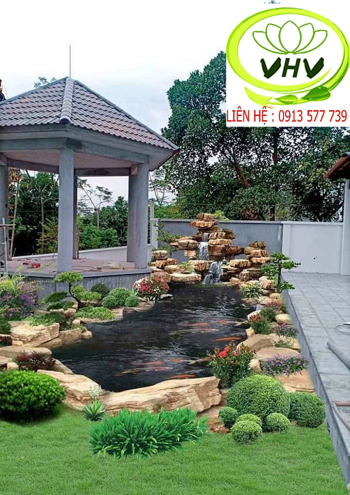 Thi công hồ cá Koi tiểu cảnh sân vườn anh An ở Long Thành Đồng Nai